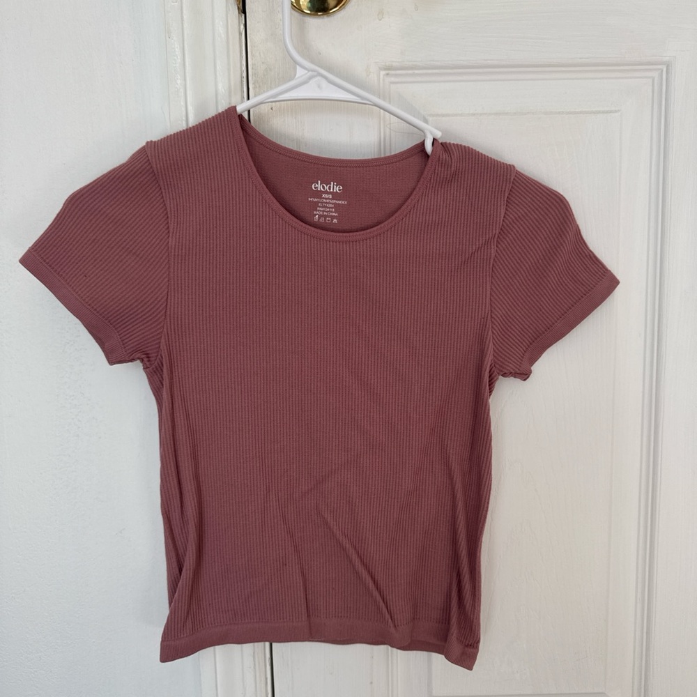 Elodie Mauve Ribbed Short Sleeve Tee
